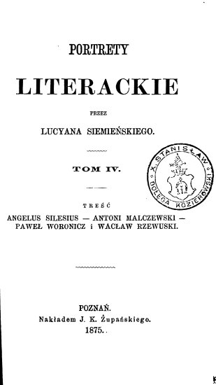 LITERATURA POLSKA - Siemieński Lucjan - PORTRETY LITERACKIE - tom4.tif