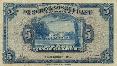 Suriname - SurinameP88a-5Gulden-1942-donatedfvt_f.jpg
