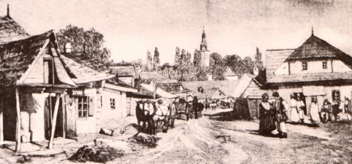 Kraków na starych obrazach i rycinach - Przedmieście Zwierzyniec około 1875 roku  litografia.jpg