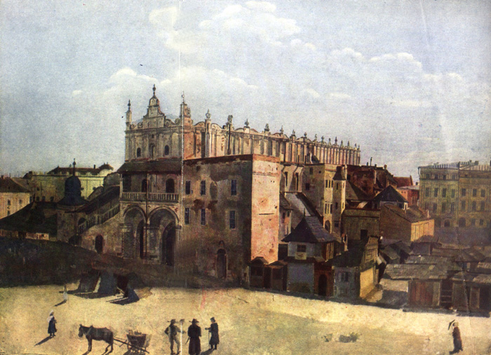 Kraków na starych obrazach i rycinach - Sukiennice około 1850 roku. T. Ekielski.jpg