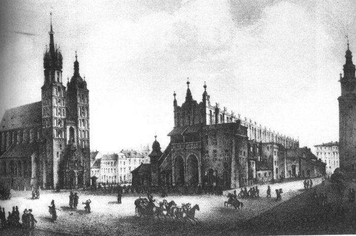 Kraków na starych obrazach i rycinach - J. Brydak  Rynek Główny w Krakowie 1875.jpg
